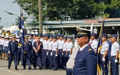 <p><strong>NEW PCG CHIEF</strong>. The Philippine Coast Guard on Wednesday accorded arrival honors to their newly-appointed Commandant, Vice Admiral Joel Garcia at the PCG headquarters in Port Area, Manila on Oct. 23. In a command conference following the ceremony, Garcia said foremost among his agenda was the PCG's policy on patrolling the West Philippine Sea.<em> (Photo courtesy of PCG Capt. Armando Balilo)</em></p>