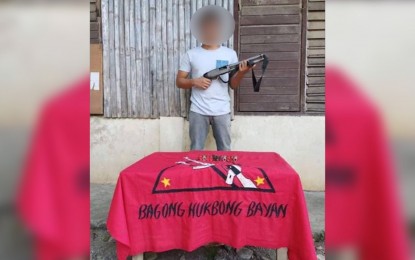 <p><strong>REBEL SURRENDERER.</strong> 'Den-Den', a member of the Communist Party of the Philippines-New People's Army (CPP-NPA), surrendered himself and his firearm to the 61st Infantry Battalion of the Philippine Army on Oct. 16, 2019. Starvation and fatigue under the rebel group have prompted him to yield, said Lt. Col. Joel Benedict Batara, 61st IB commander, on Wednesday (Oct. 23, 2019). <em>(Photo courtesy of Army's 61st IB)</em></p>