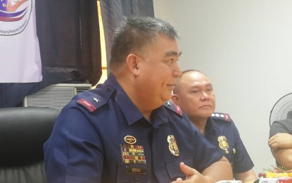 <p><strong>RELIEVED.</strong> NCRPO acting director, Brig. Gen. Debold Sinas, says he has ordered the immediate relief of these sixteen police officers reportedly trafficking contraband at the New Bilibid Prison on Thursday (Oct. 24, 2019). The police officers were temporarily reassigned at the Regional Personnel Holding and Accounting Section and disarmed of their service firearms. <em>(PNA photo by Christopher Lloyd Caliwan)</em></p>