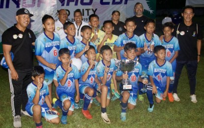 <p><strong>CHAMPS.</strong> The Bukidnon Football Association (BUFA) beats the Davao White team 4-0, as they seal the first ever Mindanao Cup at the Tionko Football Field in Davao City on Saturday (Oct. 26, 2019). The team earns a trip to the Luzon Cup in Tarlac set next month.</p>