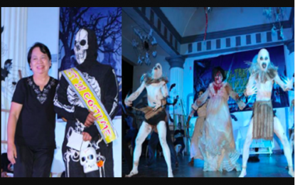 <p><strong>HALLOWEEN TREAT FOR A CAUSE.</strong> Larissa Malinao, head of Calamba City Cultural Affairs, Tourism and Sports Development Department (CATSDD) presents the Best in Costume award to “Skeleton Man” during the “Tabi, Tabi Po! Gabi ng Lagim – Parada ng Mga Nilalang Sa Dilim,” a pre-Halloween “trick or treat” fun walk in Calamba City, Laguna on Oct. 26, 2019. The event seeks to raise funds for the livelihood, education and cooperatives project of the city’s youths. <em>(Photos courtesy of Calamba City Information Office)</em></p>