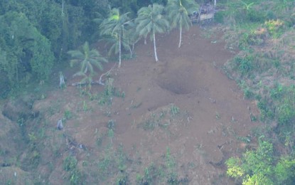 <p><strong>DESTROYED NPA LAIR.</strong> Shown in photo is the site where the Air Force's new FA-50 fighter jets dropped 500 pounds of bombs in Las Navas, Northern Samar on Saturday (Oct. 26, 2019). The air strike destroyed makeshift huts of the communist terrorist group. <em>(Photo courtesy of Philippine Army’s 8th Infantry Division)</em></p>