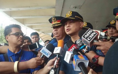 <p><strong>NO QUALMS.</strong> PNP officer-in-charge, Lt. Gen. Archie Gamboa says there is no problem with the NBI taking over the investigation on the murder of Clarin, Misamis Occidental Mayor David Navarro, on the sidelines of his inspection at the Araneta Center Bus Terminal on Tuesday (Oct. 29, 2019). Navarro was killed by unidentified suspects in Cebu City last week while under police custody on the way to inquest proceedings over a complaint for slight physical injuries filed by a masseur.<em> (PNA photo by Christopher Lloyd Caliwan)</em></p>