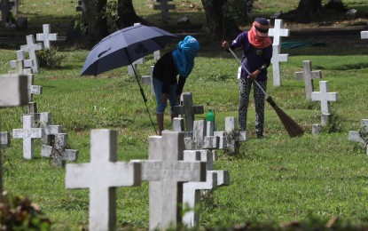 <p><strong>DEPARTED LOVED ONES</strong>. Caretakers of the Libingan ng mga Bayani clean the tombs of our fallen heroes ahead of the observance of the All Saints Day and All Souls Day, on Monday (Oct. 28, 2019). November 1 and 2 have been declared as special non-working days under Proclamation No. 555, series of 2018, issued by President Rodrigo Duterte, to strengthen family ties by providing more time to observe their most cherished tradition of visiting loved ones during the period. <em>(PNA Photo by Avito C. Dalan)</em></p>