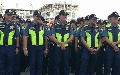 <p><strong>FULL ALERT.</strong> Bacolod City Police Office personnel in formation. The Negros Occidental Police Provincial Office and the city police will go on full alert for the Oplan Ligtas Undas 2019 starting Thursday (Oct. 31, 2019) to secure Negrenses visiting their departed loved ones during the All Saints’ Day and All Souls’ Day this coming weekend. <em>(PNA Bacolod file photo)</em></p>