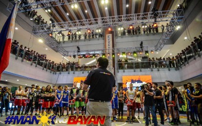 <p><strong>A SPOT FOR PH</strong>. Chooks-To-Go Pilipinas 3x3 owner Ronald Mascariñas gives a message to the participating teams in a previous leg. Mainly due to the league, the Philippines earned a spot in the FIBA 3x3 Olympic Qualifying Tournament in India. <em>(Photo courtesy of Chooks-To-Go)</em></p>