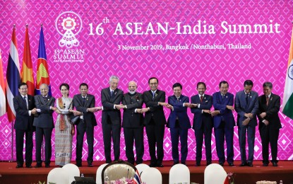 <p><strong>ASEAN-INDIA SUMMIT.</strong> President Rodrigo R. Duterte poses for a family photo with the leaders from the Association of Southeast Asian Nations member countries and the Republic of India Prime Minister Shri Narendra Modi during the 16th ASEAN-India Summit at the Impact Exhibition and Convention Center in Nonthaburi, Thailand on November 3, 2019. Asean leaders are pushing for stronger ties with India. <em>(Photo by Avito Dalan/Presidential Photo)</em></p>