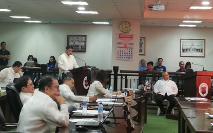 <p><strong>REVIEW SIGNAL JAMMING.</strong> Iloilo 3rd District Board Member Matt Palabrica delivers his concern on Tuesday (Nov. 5, 2019) regarding the signal jamming in the jail facility in Pototan town, Iloilo that has created economic and social distress among residents living outside the facility. A review for the establishment of the signal jammer inside the facility has been sought with personnel of the Bureau of Jail Management and Penology, National Telecommunications Commission, and the Philippine Drug Enforcement Agency. <em>(PNA photo by Gail Momblan)</em></p>