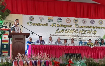 <p><strong>GROWTH STRATEGY.</strong> Deputy Speaker Loren Legarda speaks during the launching of Central Antique Convergence Area (CACA) held at the gymnasium in Valderrama, Antique Friday (Nov. 8, 2019). Legarda lauded the CACA, a strategy that can contribute to inclusive growth and poverty reduction in the countryside, particularly in five towns of Antique. <em>(PNA photo by Annabel Consuelo J. Petinglay)</em></p>