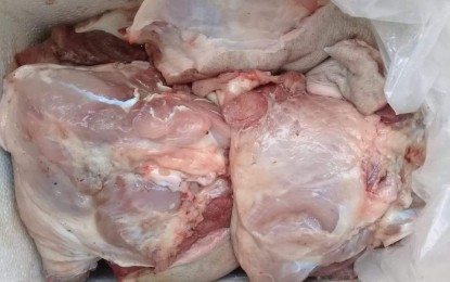 <p><strong>'HOT MEAT'</strong>. The 12 kilos of raw pork meat after it was intercepted Tuesday afternoon at the Bulado port in Guihulngan, Negros Oriental from a vessel that originated from Tangil, Cebu. Dr. Alfonso Tundag, quarantine officer, on Wednesday (Nov. 13, 2019) said the "hot meat" did not have a shipping permit and inspection certificate, thus it had to be confiscated. <em>(Photo courtesy of the Bureau of Animal Industry)</em></p>