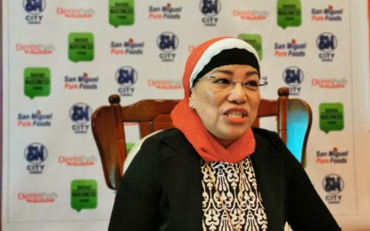 <p><strong>HALAL-CERTIFIED.</strong> Davao Region is boosting its advocacy on Halal adoption among the key industry players including micro, small and medium enterprises, says Marilou Ampuan, vice-chairperson of the Regional Halal Committee for Southern Mindanao during a business talk in Davao City on Tuesday (Nov. 19, 2019).<em> (PNA photo by Digna Banzon)</em></p>
