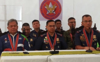 <p><strong>READY FOR THE GAMES.</strong> PNP officials, led by its officer-in-charge, Lt. Gen. Archie Gamboa (center) hold a press briefing on the security preparations for the country's hosting of the 30th Southeast Asian Games in Camp Bagong Diwa, Taguig City on Thursday (Nov. 21, 2019). Over 17,000 personnel from various law enforcement agencies will be deployed to ensure peace and order during the regional sports event which will run from November 30 to December 11. <em>(PNA photo by Lloyd Caliwan)</em></p>