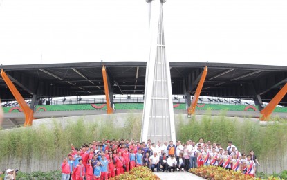 <p><strong>FINAL INSPECTION</strong>. Government officials, together with athletes, are shown during the final inspection of the sports facilities at the New Clark City Sports Complex in Capas, Tarlac on Thursday (Nov. 21, 2019). The sports facilities will be used during the country's hosting of the Southeast Asian Games slated from November 30 to December 11, this year. <em>(Photo courtesy of Capas LGU)</em></p>