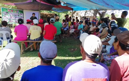 <p><strong>FORMER NPA SUPPORTERS.</strong> Members of a farmers' organization in Calubian, Leyte known for supporting the New People's Army (NPA) attend an orientation on Enhanced Comprehensive Local Integration Program (E-CLIP) held on Nov. 4, 2019. Just this month, the program meant for NPA fighters and supporters has benefitted 156 people in Eastern Visayas region. <em>(Photo courtesy of Philippine Army)</em></p>