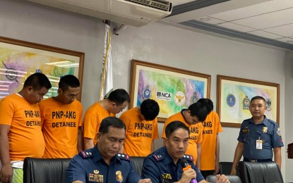 <p><strong>ARRESTED.</strong> Police officials present to the media suspects in separate kidnapping incidents in Camp Crame on Tuesday (Nov. 26, 2019). The suspects, majority of whom are Chinese nationals, were involved in the kidnapping of their compatriots working in Philippine Offshore Gaming Operations (POGOs). <em>(Photo courtesy of PNP-AKG)</em></p>
