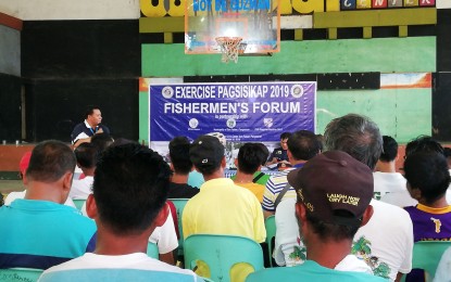 <p><strong>FISHERMEN'S FORUM.</strong> Some 80 fishermen from San Fabian, Pangasinan attend the forum led by the Philippine Navy Naval Forces Northern Luzon, together with the Philippine National Police Maritime Unit Ilocos region and the Bureau of Fisheries and Aquatic Resources on Tuesday (Nov. 26, 2019). The officials discussed with the fishermen the latest updates on the laws of the sea and fisheries. <em>(Photo by Hilda Austria)</em></p>