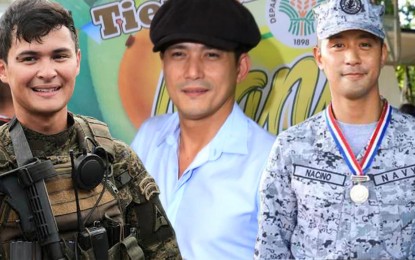 <p><strong>CELEBRITY RESERVISTS</strong>. Army Reservists 2nd Lt. Matteo Guidicelli, Capt. Robin Padilla, and Navy reservist Petty Officer 3rd Class Rocco Nacino express support for the first presidential drill competition on Dec. 5, 2019. The three have recently joined the force and backs President Rodrigo Duterte's call to support the bill that proposes to make ROTC mandatory among students again.<em> (File photo and Instagram photo)</em></p>