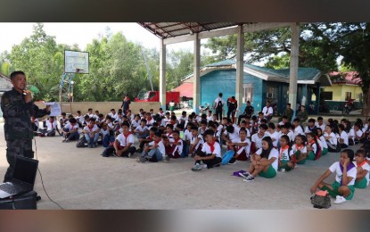 <p><strong>AGAINST NPA RECRUITMENT.</strong> Students of San Sebastian National High School in San Sebastian, Samar attend a campus peace awareness dialogue held in their school on Oct. 29, 2019. A series of school-based information drive is part of inter-agency efforts in protecting children from being misled to join anti-government groups and eventually as armed combatants. <em>(Photo courtesy of Philippine Army)</em></p>