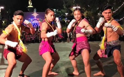 <p><strong>FEARLESS FOUR</strong>. The male and female pairs of the waikru and taksa pose after their performance at the Christmas Village in Rose Garden, Burnham Park on Wednesday night (Nov. 27, 2019). From left: Jearome Calica, Irene Lepatan, Risha Bayacsan, and Joemar Gallaza. <em>(PNA photo by Pigeon Lobien)</em></p>