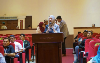 <p><strong>FOREST SECURITY.</strong> Bangsamoro Autonomous Region in Muslim Mindanao (BARMM) Member of Parliament (MP) Bai Maleiha Candao delivers her message regarding concerns on the protection of BARMM’s remaining forests, during the Bangsamoro Transition Authority (BTA) session on Thursday (Nov. 28, 2019). The MP has lauded the recent deployment of 400 forest rangers across the region. <em>(Photo courtesy of BTA Office)</em></p>