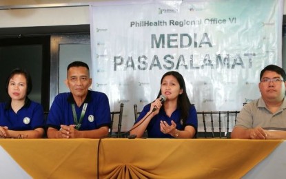 <p><strong>HEALTH INSURANCE TALK.</strong> Panelists from the Philippine Health Insurance Corp. (PhilHealth) 6 (Western Visayas) – including Dr. Amalia Fernandez, medical specialist II; Janimhe Jalbuna, head of PhilHealth-6 Public Affairs Unit; Romel Dilag, head of the Local Health Insurance Office - Bacolod; and planning officer Garry Zabala -- respond to queries from reporters during the “Media Pasalamat” held at L’ Fisher Hotel in Bacolod City on Thursday. Effective December 7, PhilHealth will implement a new premium schedule for direct contributors, as provided in the Universal Health Care Law of 2019.<em> (PNA photo by Nanette L. Guadalquiver)</em></p>