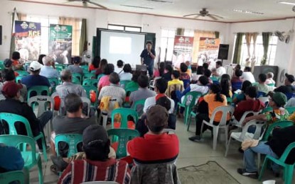<p><strong>ASF INFO CAMPAIGN.</strong> Farmers in Iloilo province's component city of Passi attend a lecture regarding the African swine fever (ASF) by the Provincial Veterinary Office (PVO). The PVO has already visited 27 local government units in the province for its ASF information and education campaign. <em>(Photo courtesy of PVO)</em></p>