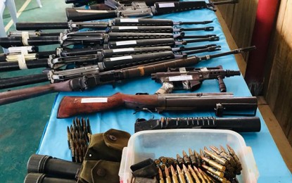 <p><strong>SURRENDERED FIREARMS</strong>. Two feuding families in Lantawan, Basilan settle their dispute on Thursday (Dec. 5, 2019) following the intercession of the Army's 4th Special Forces Battalion. The families involved in almost six years disputes have surrendered several high-powered firearms after signing the peace covenant. (<em>Photo taken from Ronda del Basilan FB page</em>) </p>