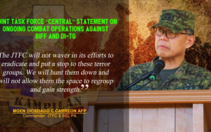 <p><strong>SUSTAINED FIGHT.</strong> Major General Diosdado Carreon, the Army’s 6th Infantry Division commander and concurrent head of the Joint Task Force Central, says they will continue the heightened fight against terror groups operating in Central Mindanao even of the martial in the island is lifted after on Dec. 31, 2019.<em> (Photo courtesy of 6ID)</em></p>