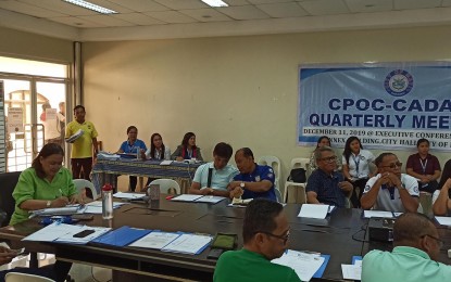 <p><strong>DRUG-CLEARED.</strong> Members of the Mati City Peace and Order Council and the City Anti-Drug Abuse Council meet to hear updates on the local government's anti-illegal drug operation on Wednesday (December 11, 2019). Mati City Mayor Michelle Rabat hopes that all the city's 26 barangays would be declared as drug-cleared by the Philippine Drug Enforcement Agency next year.<em> (Photo courtesy of Mati CIO)</em></p>
