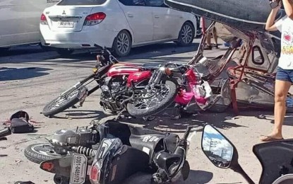 <p><strong>TRAGEDY</strong>. Ill-fated motorcycles are shown lying on their side after a nine-vehicle smashup that resulted in the killing of four persons and injury of five others in Barangay Biñang 1st, Bocaue, Bulacan on Monday (Dec. 16, 2019). Three of the victims died on the spot while the other passed away while undergoing treatment at a hospital in Bocaue. <em>(Photo courtesy of the Bocaue PNP)</em></p>