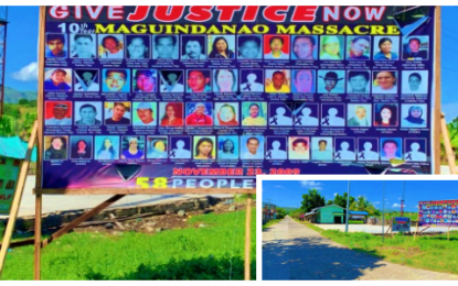 <p><strong>SEARCH FOR JUSTICE.</strong> A tarpaulin bearing the names of the 58 victims of the 2009 Maguindanao massacre stands as a reminder at the roadside leading to Sitio Masalay, Barangay Salman, Ampatuan town, which is the site of the carnage. Families of the victims, including that of former Maguindanao governor and currently the province’s 2nd district Representative Esmael 'Toto' Mangudadatu are all hoping for a conviction of the suspects during the scheduled Dec. 19, 2019 promulgation of the case.<em> (PNA Cotabato photo)</em></p>
