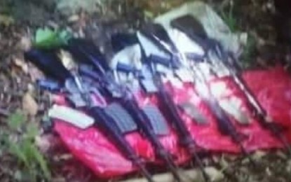 <p><strong>SURRENDERED FIREARMS.</strong> Photo shows five M-16 rifles surrendered by five members of New People’s Army (NPA) to the government troops in Nueva Ecija on Thursday (Dec. 19, 2019). The five surrenderers will be enrolled in the government’s Enhance Comprehensive Local Integration Program. (<em>Photo courtesy of Army)</em></p>