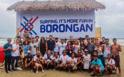 <p><strong>'SURF IN THE CITY'</strong>. Some of the competitors of the last leg of the Philippine Surfing Championship Tour (PSCT) in Borongan City that concluded Saturday (Dec. 21, 2019). La Union top surfer Jay-R Esquivel was the big winner in the Surf in the City event. <em>(Photo courtesy of Surf in the City)</em></p>