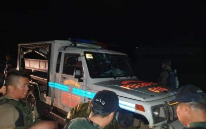 <p><strong>AMBUSHED.</strong> The bullet-riddled police patrol car of Binidayan Municipal Station after an ambush in Pagayawan, Lanao del Sur, past 6 p.m. Monday (Dec. 23). The town police chief, Executive Master Sgt. Amen Lucman Macalangan, and his driver, died on the spot.<em> (Photo courtesy of Lanao del Sur Provincial Police Office)</em></p>