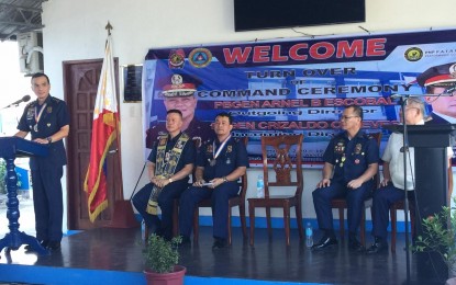 <p><strong>NEW AVSEGROUP CHIEF.</strong> Lt. Gen. Guillermo Eleazar (in rostrum) leads the turnover of command ceremony of the PNP Aviation Security Group (AVSEGROUP) on Monday (Jan. 6, 2020). Brig. Gen. Crizaldo Nieves (2nd from left) replaced outgoing AVSEGROUP chief Brig. Gen. Arnel Escobal (2nd from right) who was named as the new head of the Directorate for Integrated Police Operations- Eastern Mindanao. <em>(PNA photo by Lloyd Caliwan)</em></p>