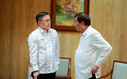 <p>President Rodrigo Duterte (right) with Senator Christopher "Bong" Go. </p>