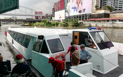 <p><strong>NEW BOAT FOR PASIG RIVER FERRY</strong>. The new 150-seater catamaran loaned by Dito Telecommunity to the Pasig River Ferry Service (PRFS) as part of its support to the government initiative to revive the river as a transportation system. The new ferry is airconditioned, with free WiFi, television, and is capable of cruising at 24 knots. <em>(PNA photo by Raymond Carl Dela Cruz)</em></p>