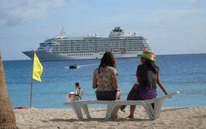 <p><strong>CRUISE.</strong> A cruise ship off Kalanggaman Island in Palompon, Leyte. An official of a manning agency defended the alleged isolation of more than 400 seafarers in Metro Manila hotels since October, noting that mitigating issues caused delays and extended their quarantine. <em>(Contributed photo)</em></p>