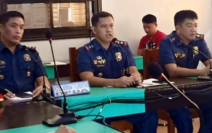 <p><strong>SPECIAL TASK GROUP.</strong> Police officers give updates on the ambush of former Pangasinan police director, retired Brig. Gen. Marlou Chan, during a media briefing in Lingayen, Pangasinan on Monday (Jan.13, 2020).  The officials (from left to right) are Lt. Col. Norman Florentino, Deputy Provincial Director for Administration; Fajardo; and Lt. Col. Bernett Nabunat, Deputy Provincial Director for Operations. (<em>Photo courtesy of Jerick Pasiliao)</em></p>