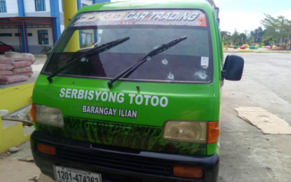 <p><strong>AMBUSHED.</strong> The ill-fated service vehicle of Barangay Ilian, Matalam, North Cotabato which was ambushed around 2 p.m. Sunday (Jan. 12, 2020). The incident injured village chairman Kutin Idtug and an aide, while the driver-escort was killed. <em>(Photo courtesy of Williamor Magbanua – M’lang LGU)</em></p>