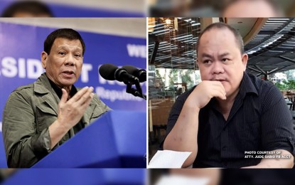 <p>President Rodrigo Duterte (left) and Atty. Jude Sabio (right). <em>(File photo)</em></p>