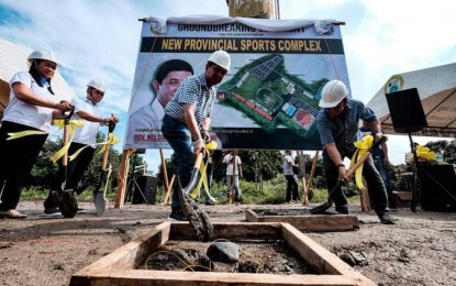 <p><strong>WORLD CLASS.</strong> Davao Oriental Governor Nelson Dayanghirang leads the groundbreaking ceremony of the "world class" sports facility situated at the province’s newly acquired sprawling 12-hectare property in Barangay Don Martin Marundan in the City of Mati on Monday (January 13, 2020). The sports center features a 10,000-capacity gymnasium, a forest park, and playground, among others. <em>(Photo courtesy of Davao Oriental PIO)</em></p>