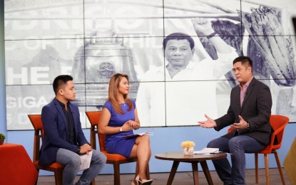<p><strong>DUTERTE LEGACY</strong>. Communications Secretary Martin Andanar bares the communication campaign Duterte Legacy which highlights the accomplishments of the administration as told by its beneficiaries, during an interview on Bagong Pilipinas of People’s Television (PTV) Network on Thursday (Jan. 16). Andanar says the campaign will highlight the three main pillars of the administration’s legacy-- peace and order, infrastructure development, and poverty alleviation. <em>(Photo courtesy of PCOO)</em></p>