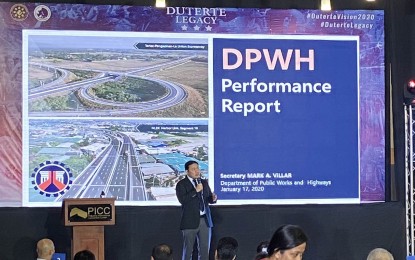 <p><strong>WORK IN PROGRESS.</strong> Department of Public Works and Highways (DPWH) Secretary Mark Villar reports the accomplishments of the agency during the Duterte Legacy campaign launch on Friday (Jan. 17, 2020). Villar said infrastructure projects are underway which will ease traffic congestion on Edsa, one of Metro Manila's main thoroughfares. <em>(PNA photo by Ferdinand Patinio)</em></p>