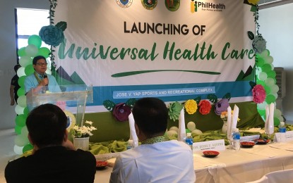 <p><strong>UNIVERSAL HEALTH CARE.</strong> Cesar Cassion, regional director of the Department of Health (DOH) in Central Luzon, delivers his message during the launch of the implementation of Universal Health Care Law at the Jose V. Yap Sports and Recreational Complex in San Jose, Tarlac on Thursday, Jan. 16, 2020. The law aims to deliver quality, accessible and affordable health services to all Filipinos. <em>(Photo courtesy of the DOH-Central Luzon)</em></p>
