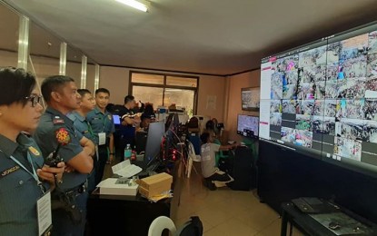 <p><strong>SAFE ATI-ATIHAN FEST.</strong> Aside from the personnel deployed on the field, policemen also monitor security people attending the Ati-Atihan Festival in Kalibo, Aklan via CCTV cameras. The policemen are working to achieve their goal to record zero major incident, Staff Sgt. Jane Vega, Philippine National Police Kalibo spokesperson for Ati-Atihan 2020, said on Saturday (Jan. 18, 2020). <em>(Photo courtesy of PIO Abang Lingkod Aklan police)</em></p>