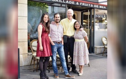 <p><strong>ATE JANE.</strong> Mary Jane Souterre (right) poses with husband, Patrick, and two children, Kevin and Tifanny, in this photo. Jane, fondly called as Ate Jane, is the founder of Coeurs à Coeurs, a charitable foundation in France that provides assistance to the Filipinos who in dire need both in France and the Philippines. <em>(Photo courtesy by Mary Jane Souterre)</em></p>