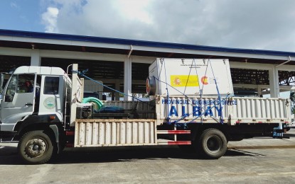 <p><strong>CLEAN WATER</strong>. Water sanitation and hygiene trucks and a water purifying machine are scheduled to be sent by the Albay Public Safety Emergency Management Office to Batangas province on Wednesday night (Jan. 22, 2020). The humanitarian mission will provide sanitized water to thousands of Taal Volcano eruption victims. <em>(Photo courtesy of Jessica Marcellana)</em></p>