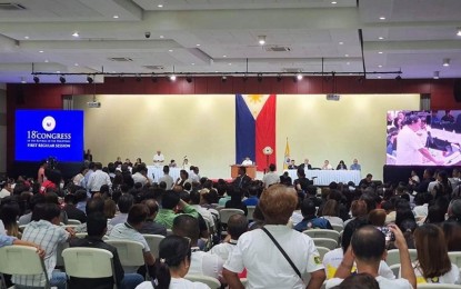<p><strong>LISTENING SESSION</strong>. The House of Representatives holds its first out-of-town plenary session at the Batangas City Convention Center on Wednesday to hear the plight of the victims of the Taal Volcano eruption. Speaker Alan Peter Cayetano said the House held its first session outside the Batasang Pambansa to listen to the immediate needs and concerns of those affected by restive Taal. <em>(PNA photo by Filane Mikee Cervantes)</em></p>
