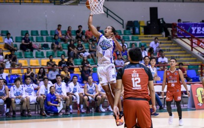 <p><strong>STILL IN CONTENTION</strong>. Cebu's Rhaffy Octobre scores on a wide-open layup in his team's 101-76 rout of Imus in the MPBL Lakan Season at the Alonte Sports Arena in Binan City on Saturday, Jan. 25, 2020. The win kept Cebu in contention for the playoffs. <em>(Photo courtesy of MPBL)</em></p>